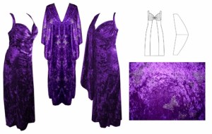 Dress with wrap, sketch, and swatch