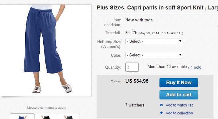 eBay listing for capris with price $34.95